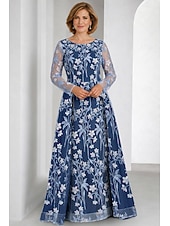 abordables Largo del piso-Dos Piezas Corte A Hasta el Suelo Vestido de Madrina Manga Larga Camiseta con cuello redondo Elegante Vintage Embellecido Formal Invitado a la boda Fiesta de Boda Encaje con Bordados Apliques