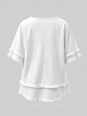 billige Enkle bluser-Dame Bluse Helfarge Årgang Stilfull Grunnleggende Kortermet V-hals Vanlige topper Avslappet Daglig Blå Svart Hvit Gul Rosa Sommer Vår