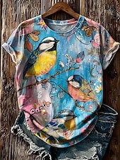 voordelige Dieren thee-Dames T-shirt Afdrukken Bloemig Grafisch dier Modieus Stijlvol Klassiek Korte mouw Strakke ronde hals Normale tops Casual Dagelijks Weekend blauw Blozend Roze Paars Oranje Zomer Lente