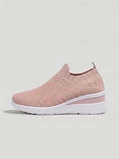 ieftine Femei-Teniși slip-on albi tricotați cu platformă pentru femei – pantofi sport ușori și respirabili, pentru activități în aer liber, plimbări, călătorii și purtare zilnică