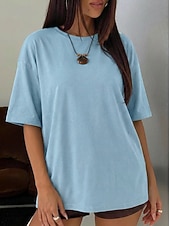 economico T-shirt semplice-Women's T Shirt Tee Top Solid Color Stylish Classic Casual Half Sleeve Crew Neck Regular Tops Daily Sports Going out Black White Pink Light Brown Coffee Summer Spring