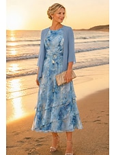 preiswerte Mamas Kleidersets-Zweiteilig A-Linie Knöchellänge Kleid für Hochzeitsgäste Brautmutterkleid Dreiviertelarm Rundausschnitt Elegant Einfach Lässig Formell Hochzeitsgast Familientreffen vereitelt Chiffon Mit Schal mit