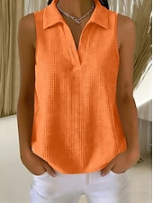  Dam Våffelskjorta Ensfärgat Elegant Aktiv Semester Ärmlös Halvlång ärm V-hals Långa toppar Dagligen Utomhus Streetwear Vit Orange Grön Sommar Vår Höst