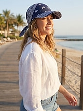 economico Cappelli da donna-Cappello da baseball da donna con bandana, traspirante, in poliestere, con laccetti posteriori, ideale come cappello da sole, con stampa paisley, perfetto per vacanze estive al mare, equitazione,