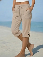 billige Bunner-Dame Shorts i bomullslin Capri-bukser kinesisk Shorts Ferie Grunnleggende Fritid Capris Medium Midje عادي Lomme Elastisk midje Komfort Pustende Uelastisk Daglig utendørs Feriereise Svart Hvit