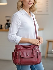 baratos Malas a tira-colo-Bolsa transversal feminina em couro sintético, com vários bolsos, bolsa de ombro espaçosa com alça ajustável, bolsa mensageiro vintage macia para viagens, férias e uso casual diário.