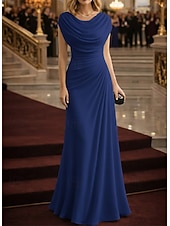 economico Abiti da Sera a Linea A-Linea ad A Tubino Colonna Lunghezza al pavimento Abito da Sera Elegante Floreale Senza Maniche Scollo a Cascata Matrimonio Formale Tasca Tessuto Elasticizzato Tessuto Lurex con Arricciato
