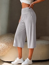 preiswerte weites Bein und hohe Taille-Damen Caprihose Yoga-Hose Weites Bein Aktiv Alltagstauglich Capris Hohe Taille Dunkelmarine Khaki Dunkelgray Beige Sommer Frühling Herbst