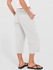abordables jambe large et taille haute-Femmes Coton Pantalon capri Pantalons à jambes droites Mode Streetwear Occasionnel Longueur mollet Taille haute Uni Avec Poches Ceinture Élastique Confortable Doux Élastique Extérieur Vacances Rue