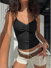 economico Serbatoio Semplice-Per donna Canotta A coste Tinta unica Elegante Caldo Spiaggia Senza Maniche Canotta Top corti Casuale Abbigliamento da vacanza Nero+Bianco+Grigio Estate