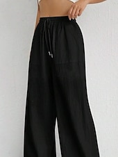 preiswerte weites Bein und hohe Taille-Damen Schlaghose Elegant Mode Volle Länge Hohe Taille Einfarbig Kordelzug Komfort Unelastisch Lässig Urlaub Schwarz Weiß Himmelblau Kamel Sommer Frühling Lässiger Schnitt