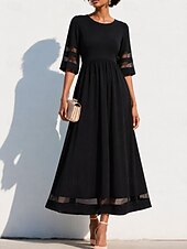 cheap Plain Dress-Women's Maxi Dress Sundress Casual Dress Vacation Casual Boho Beach Party Date Regular Fit Plain Half Sleeve Crew Neck Black Red Green Summer Spring