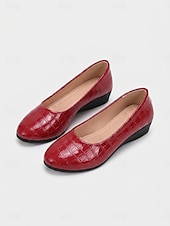 cheap Women's Flats-Women's Red Croc-Embossed Flats - Comfortable Round Toe Office Shoes with Low Wedge Heel &amp; Anti-Slip Sole for Professional Work, Meetings &amp; Daily Commute