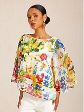 preiswerte Hemden, Tops und Blusen-Chiffon-Lagenoberteil mit Zitrusgarten-Motiv