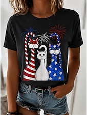 ieftine Ziua Independenței Top-Ziua Independenței Americane Pentru femei Tricou Imprimeu Grafic Steag Scrisă Epocă Modă Stilat Manșon scurt Stil Nautic Rotund Topuri obișnuite Casual Zilnic Sfârșit de săptămână Albastru piscin