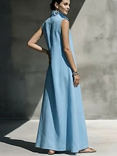 economico Abiti Boho-Per donna Abito maxi Abito Boho Elegante Vacanza Vestibilità regolare Floreale Senza Maniche Collo alla coreana Azzurro cielo Verde Albicocca Primavera