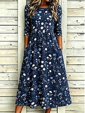  Per donna Abito Midi Abito a Tubino Vacanza Casual Boho Quotidiano Abito Estivo Abito Primaverile Vestibilità regolare Floreale Grafico Manica Corta Girocollo Blu Verde Arcobaleno Estate Primavera