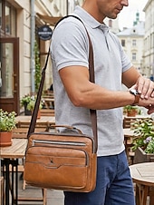 ieftine Genți de Băieți-geantă messenger vintage bărbătească din piele ecologică - geantă de umăr crossbody de mare capacitate cu buzunare multiple &amp;curea reglabilă pentru naveta de afaceri, călătorii &amp;casual de zi cu zi,