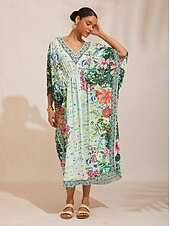 abordables vestido casual estampado-caftán de gasa fluida con estampado floral botánico