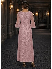 baratos Comprimento do tornozelo-Linha A Vestidos Longo Até o Tornozelo Vestido Coquetel Vestido Para Mãe dos Noivos Manga Longa Decote V Elegante Luxuoso Brilho &amp; Glitter Formal Convidado do casamento Semi formal Renda com Miçangas