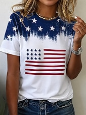  American Independence Day Women's T Shirt Print Graphic American Flag Vintage Fashion Casual Short Sleeve Crew Neck Regular Tops Casual Daily Weekend White Red Summer Spring