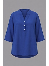 お買い得  プレーンTシャツ-女性用 Tシャツ ヘンリーシャツ ブラウス エレガント デイリーベーシック ファッション ハーフスリーブ Ｖネック クロップトップ カジュアル 日常 ビーチ カーキ色 ブラック ピンク ネービーブルー パープル 夏 春