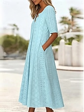 voordelige Witte jurk-Dames Halflange jurk Zomerjurk Jurk met oogjes Modieus Modern Strand Vakantie Feestdagen Ruim Passend Effen Halve mouw V-hals blauw Zomer Lente