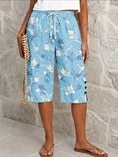 cheap Bermuda Shorts-Women's Cotton Linen Shorts Capri Pants Leggings Cropped Pants Vacation Vintage coastal grandma style Knee Length Mid Waist Floral Graphic Abstract Print Comfort Inelastic Daily Outdoor Vacation