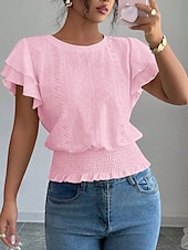 economico Bluse Semplici-Per donna Camicia traforata Top traforato Camicia con volant Traforato Tinta unica Vintage Elegante Senza Maniche Top Regolari Casuale Bianco Rosa Azzurro Estate Primavera