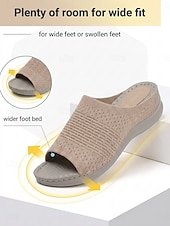 preiswerte Komfortsandalen-Damen-Sandalen mit Mandelfußgewölbestütze – offene Zehenpartie, weite Passform, Strickpantoffeln zum Hineinschlüpfen mit bequemer, gepolsterter Sohle, leichte Laufschuhe für geschwollene Füße,