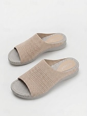 preiswerte Komfortsandalen-Damen-Sandalen mit Mandelfußgewölbestütze – offene Zehenpartie, weite Passform, Strickpantoffeln zum Hineinschlüpfen mit bequemer, gepolsterter Sohle, leichte Laufschuhe für geschwollene Füße,