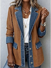 abordables vestes décontractées-Femmes Veste en Velours Côtelé Veste Décontractée Veste en Jean Confortable Respirant Patchwork Bloc de Couleur Boutons Mode Occasionnel Bloc de Couleur Occasionnel Rue Tenue quotidienne Régulier Col