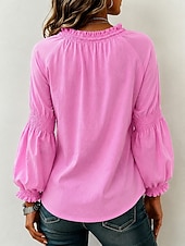 billige Enkle bluser-Dame Bluse Knapper Helfarge Stilfull Fritid Langermet V-hals Vanlige topper Avslappet Daglig Blå Svart Hvit Rosa Rød Sommer Vår Høst