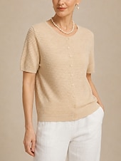 economico T-shirt semplice-Per donna Top traforato Maglietta Tinta unica Elegante Casual Manica Corta Girocollo Top lunghi Casuale Giallo Arancione Beige Estate Primavera