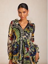 cheap Vacation Dresses-Jungle Butterfly Flowy Chiffon Maxi Dress