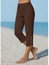  Dam Capribyxor Damasker Mysiga leggings Semester Streetwear Grundläggande Kapris Naturlig Slät Elastisk midja Bekväm Komfort Utomhus Elastisk Utomhus Semester Gata Blå Mörkgrått Kamel Svart Sommar Vår