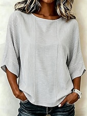voordelige Strepen- en Geometrische Blouses-Dames Overhemd Afdrukken Grafisch Gestreept Vintage Dagelijks Stijlvol Halve mouw Strakke ronde hals Boothals Normale tops Casual Dagelijks Feestdagen blauw Blozend Roze Grijs Zomer Lente Herfst