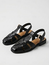 cheap Gladiator Sandals-Women's Brown Woven Closed-Toe Gladiator Sandals - Fisherman Sandals with Adjustable Buckle, Casual Summer Flat Sandals for Everyday Wear and Vacation
