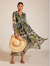cheap Vacation Dresses-Jungle Butterfly Flowy Chiffon Maxi Dress