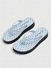 cheap Women-Women's Black Polka Dot Platform Flip Flops - Chic Polka Dot Pattern Wedge Thong Sandals for Beach Vacations, Summer Pool Parties &amp; Tropical Resort Travel