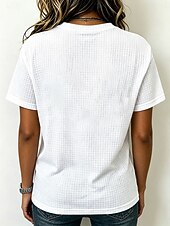  Jour de l'Indépendance Américaine Femmes Tee-shirt Gaufre Tops tricotés texturés Fleuri Graphique Lettre Élégant Classique Manche Courte Col ras du cou Col rond Hauts Réguliers Hauts Longs