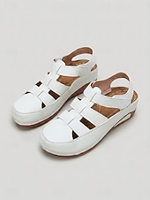 baratos Sandálias Planas-Sandálias femininas vermelhas escuras de bico fechado - calçado casual confortável com design vazado em tecido, sandálias de verão respiráveis com fecho de velcro para uso diário e viagens. &amp; andando