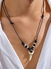 billiga Herrsmycken-herrhalsband med vargtand i bohemiskt skick - vintagehänge i konstben med justerbart vaxsnöre, smycken i etnisk tribalstil i akryl för sommarsemester och resor &amp;dagligt vardagskläder
