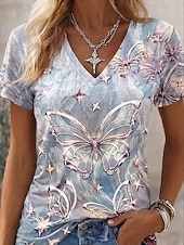  Per donna Maglietta Blocco di colore Stampato Grafico Animale Astratto Vintage Elegante Classico Manica Corta Scollo a V Top Regolari Casuale Quotidiano Weekend Argento Viola chiaro Viola Estate