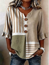  Per donna Camicia Camicia Boho Camicia casual Floreale Grafico Elegante Bohemien Attivo Manica 3/4 Scollo a V Top lunghi Casuale Bianco + giallo Verde salvia Verde chiaro Albicocca Estate Primavera