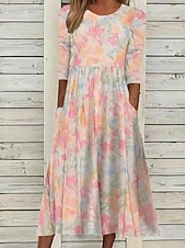  Per donna Abito Midi Abito a Tubino Vacanza Casual Boho Quotidiano Abito Estivo Abito Primaverile Vestibilità regolare Floreale Grafico Manica Corta Girocollo Blu Verde Arcobaleno Estate Primavera