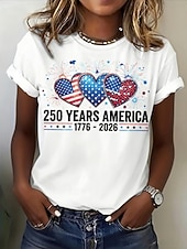 abordables Día de la Independencia Top-día de la independencia americana Mujer Camiseta Estampado Graphic Bandera Letra Vintage Moda Elegante Manga Corta Cuello Barco Escote Redondo Tops largos Casual Diario Fin de semana Blanco Blanco 2