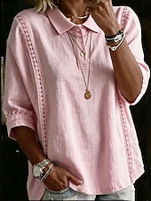  Mujer Camisetas polo Blusa Tops de encaje Plano Bohemia Manga 3/4 Diseño Tops regulares Bleu Ciel Blanco Rosa Azul Real Azul cielo Verano Primavera