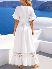 cheap Plain Dress-Women's Maxi Dress Sundress Casual Dress Vacation Casual Boho Beach Party Date Regular Fit Plain Short Sleeve V Neck White Summer Spring