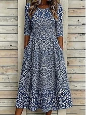 abordables Robes fleuries décontractées-Femmes Robe Midi Robe fourreau Vacances Occasionnel Boho Quotidien Robe d'Été Robe de Printemps Coupe régulière Fleuri Graphique Manche Courte Col ras du cou Bleu Vert Claire Rose Claire Bleu de